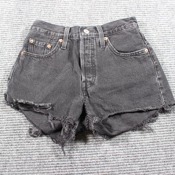Levi’s 501 Shorts Womens W25 Black Button Fly Raw Hem - Picture 1 of 5